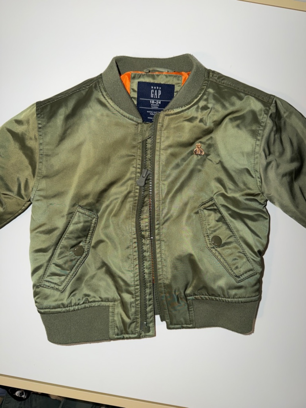 GAP Olive Green Kids Bomber Jacket with Orange Lining